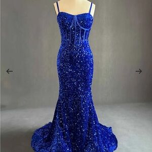 Blue Sequin Sweetheart Prom Gown
